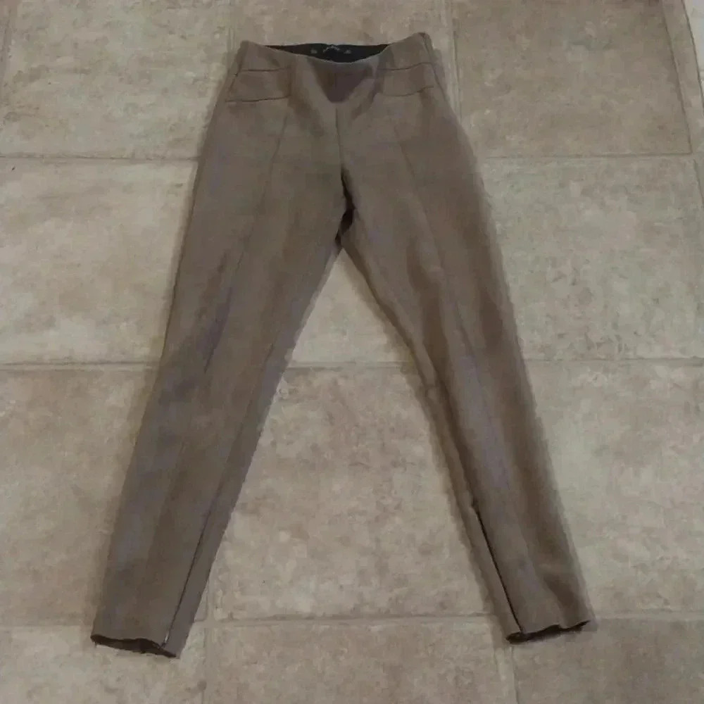 Zara Faux Suede Skinny Raw Hem Pants with Ankle Zipper Size XS